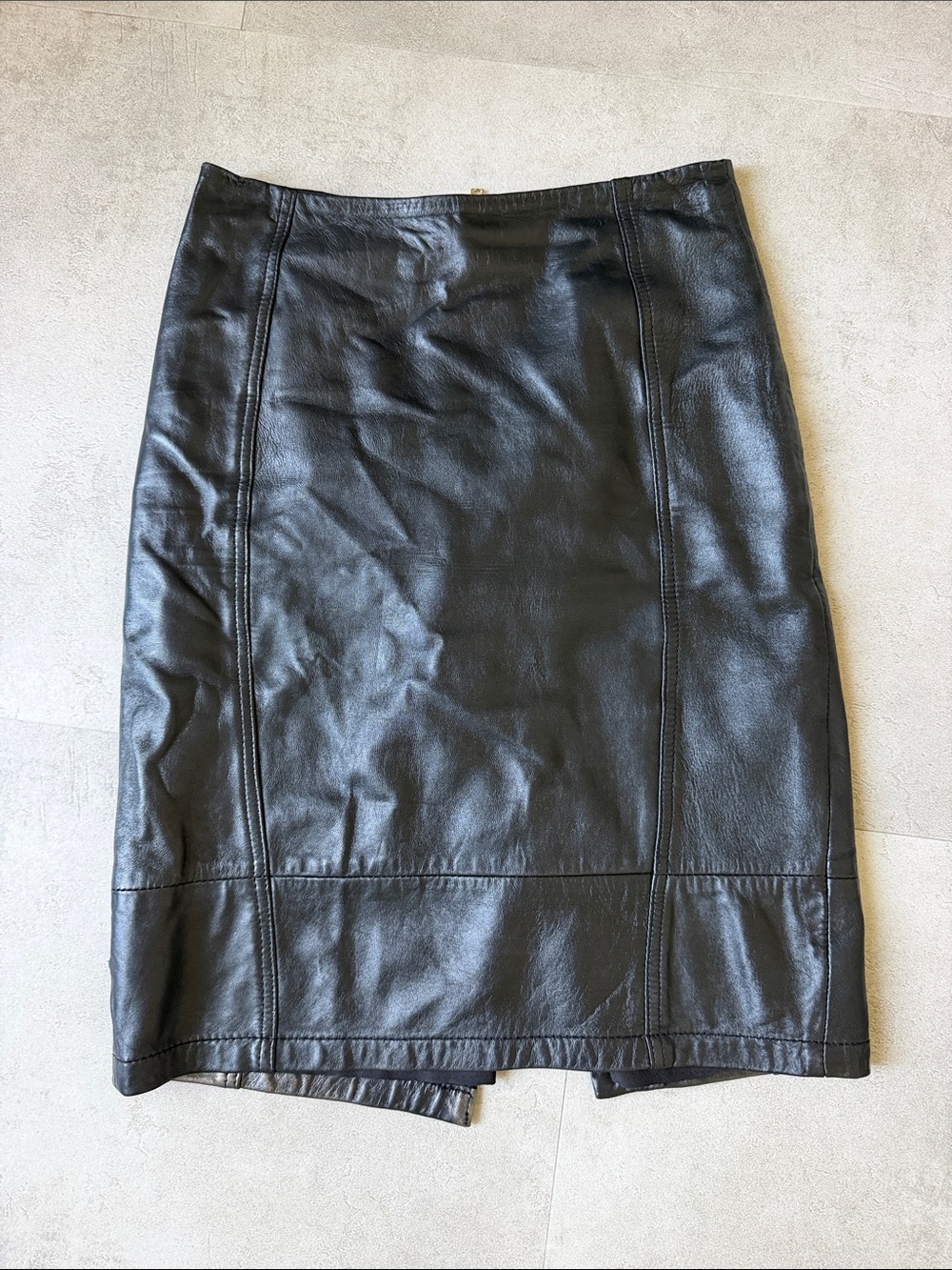 Topshop Black Leather Pencil Skirt — Seam-Panel Detail